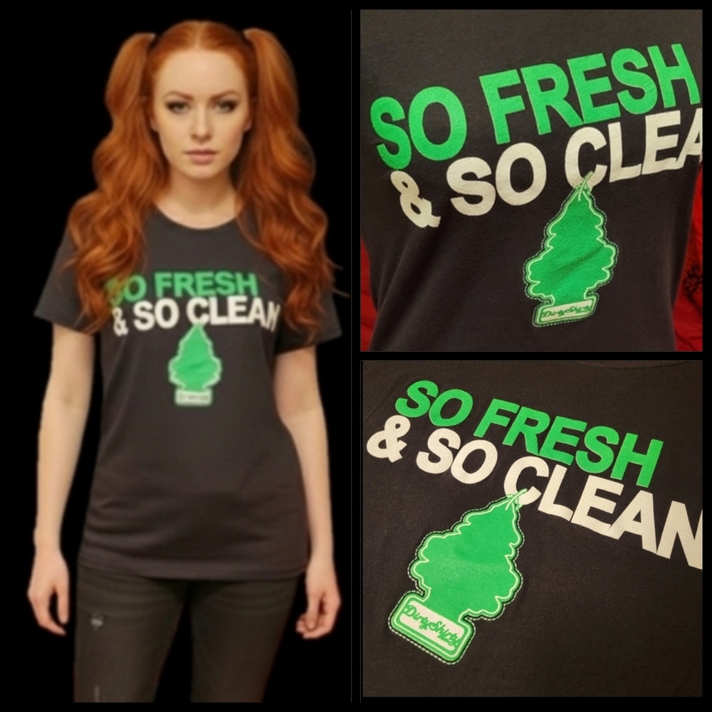 Dirty shirty so fresh & so clean pine tree air freshner graphics fitted tshirt L